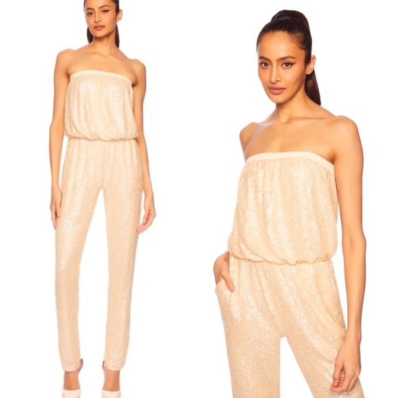 New! Susana Monaco Strapless Sequin Jumpsuit in Belgian Crème 🍦Medium NWT! - Picture 1 of 14